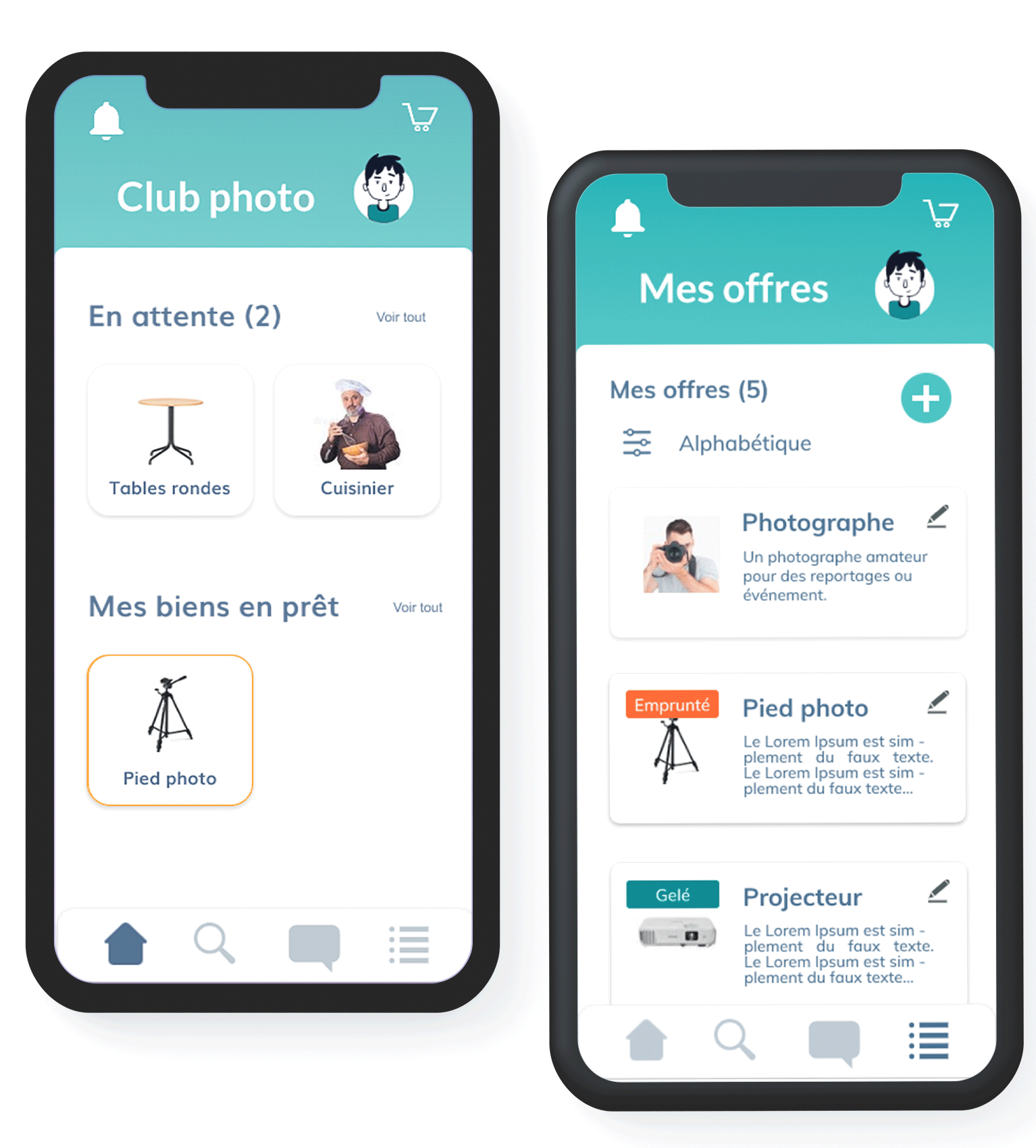 Pages de produits disponibles et d'offres de l'app Recitroc