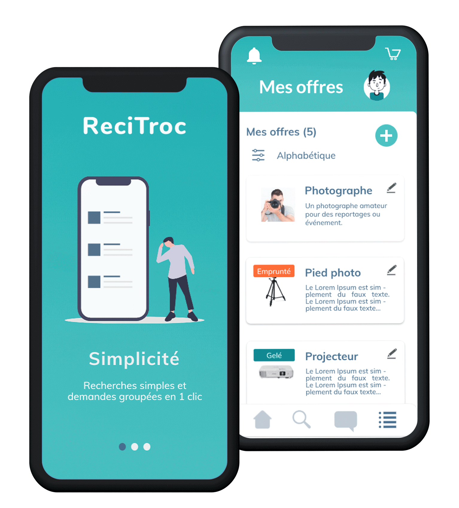 Pages de présentation et d'offres de l'app Recitroc